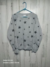 Splendid Shirt Womens Large L Long Sleeve Stretch Pullover Stars Woven Gray