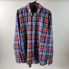 Alan Flusser Mens Button Down Shirt Size Large Multicolor Plaid L/S Button Down