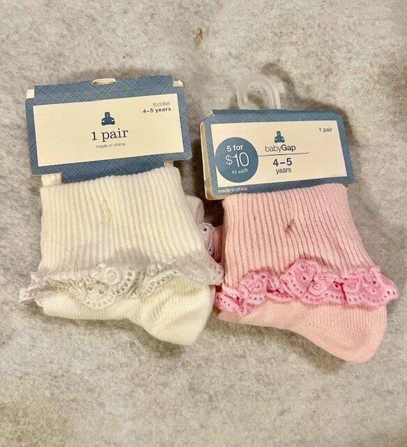 NWT Baby Gap Girl's Ruffle Cotton Lace Trim Socks Set White Pink 4 5 Yrs.