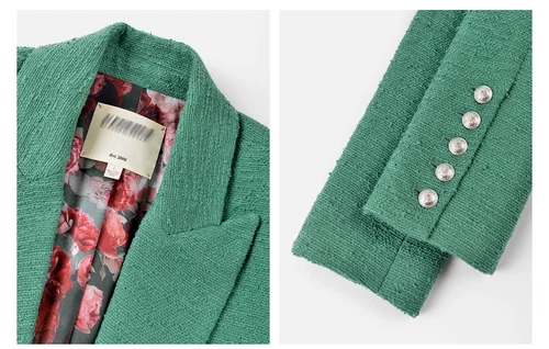 Mujer L'agence Brooke Doble Pecho Tweed Blazer Chaqueta Abrigo Verde - Imagen 3 de 4