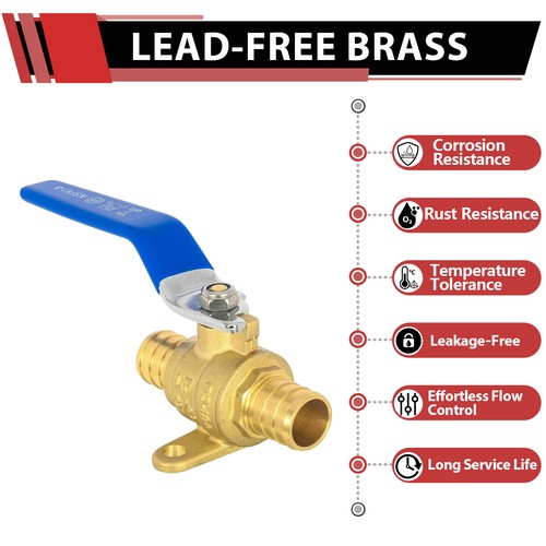 EFIELD 3/4"×3/4" Pex Drop Ear Ball Valve Blue Handle Brass No Lead Free Shipping - Picture 3 of 6