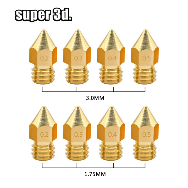 5Pcs MK8 MK7 Extruder Nozzle 0.2/0.3/0.4/0.5 mm for 1.75/3.00mm 3D Printer