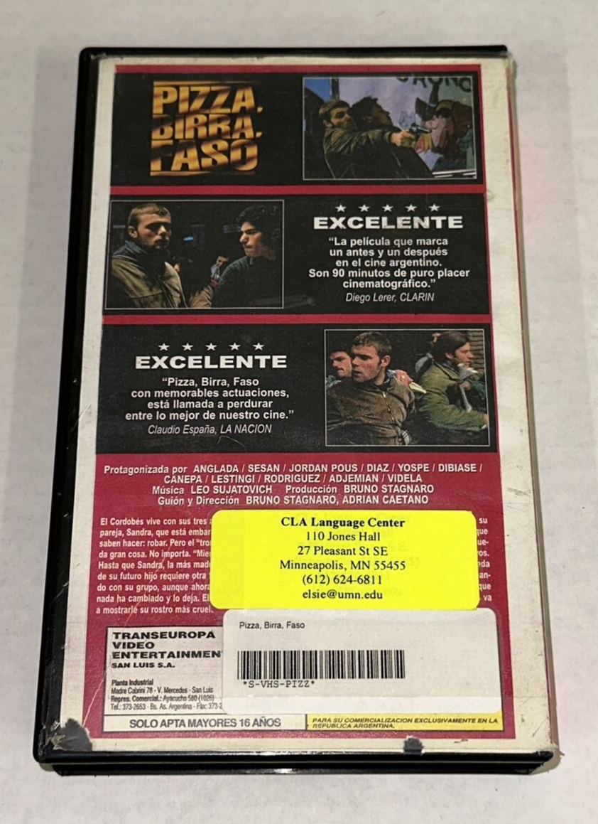 Pizza Beer & Smokes Birra Faso VHS 1998 Spanish Movie Hector Anglada