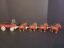 Vintage Cast Iron Clydesdale Champion Beer Wagon 8 Horses Driver Reins