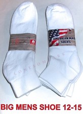 6 Pairs BIG Mens Size Cushioned Ankle Socks Medium Weight US Made 12-15 Shoe