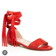 NEW Stuart Weitzman Corbata Suede Lace Sandals Size 10 bright red