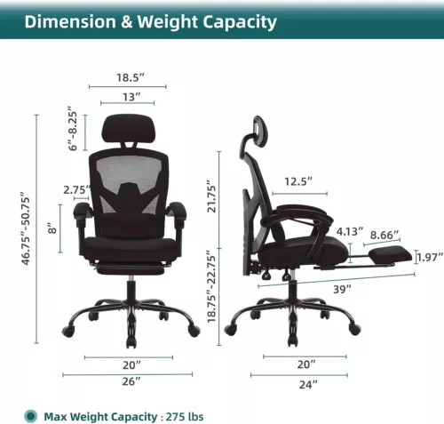 Ergonomic Mesh Office Chair w/ 3D Armrests,High Back, Wheels Office Ergo 3D - Bild 15 von 18