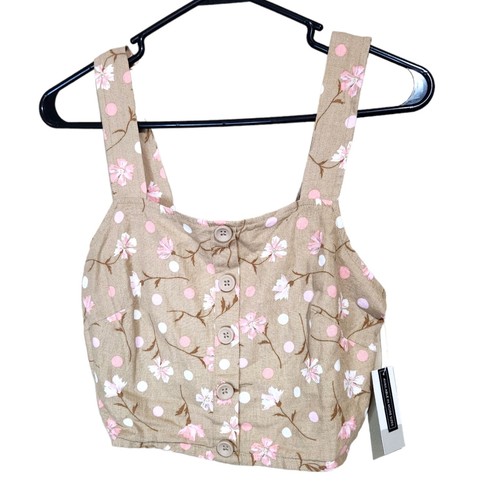 BP Button Front Linen Blend Tan Beige - Pink Sophie Floral Crop Top XS NWT
