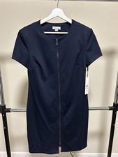 CALVIN KLEIN Womens Navy Shoulder Pads Short Sleeve Sheath Dress Size 10