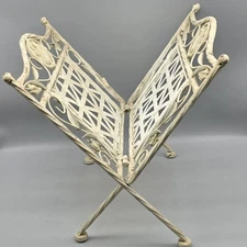 Folding Magazine Rack Shabby Cottage Chic Chippy Off-White Painted Iron