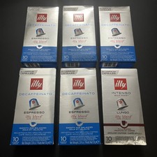 Lot of 5 - illy Decaffeinato Espresso 1 INTENSO Lungo -10 Capsules - EXP 05/26