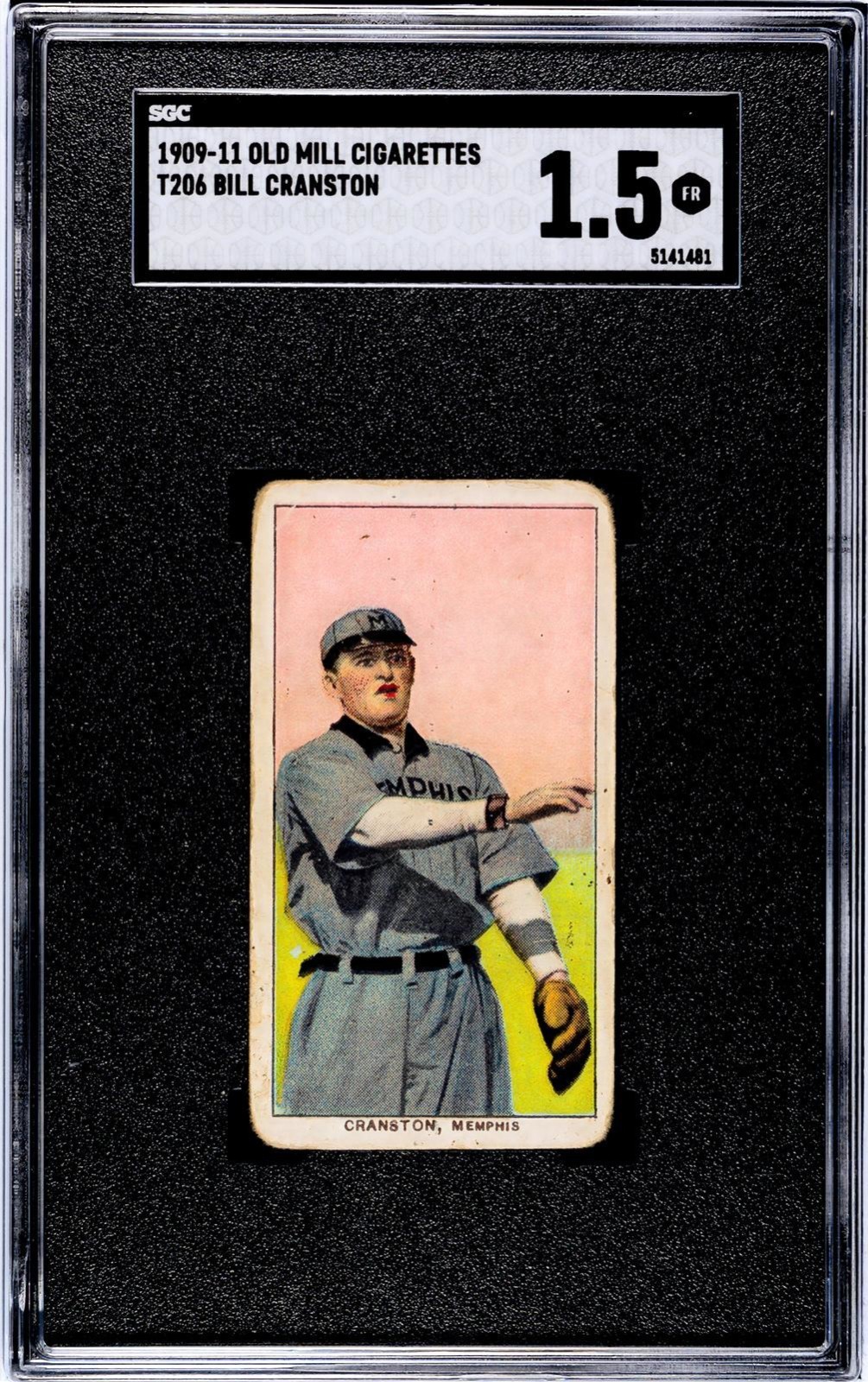 1909-11 T206 BILL CRANSTON MEMPHIS TURTLES OLD MILL CIGARETTES BACK SGC 1.5