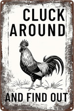 Funny Chicken Signs-Vintage Metal Chicken Signs for Coop Funny Outdoor,Cluck Aro