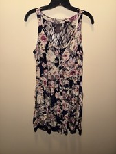 Women’s L Dress Black Floral Lace Button Sleeveless Sundress