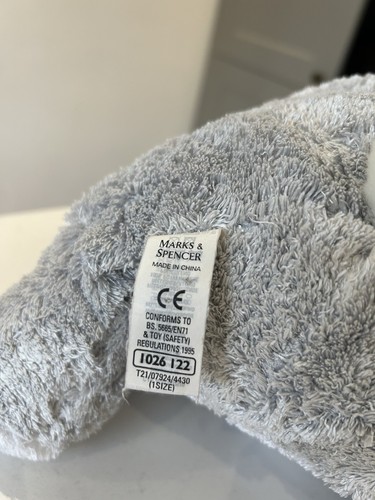 M&S VINTAGE GREY BUNNY RABBIT COLLAR SOFT TOY TEDDY PLUSH 1026122 RARE - Picture 3 of 3