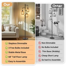 ROTTOGOON Dimmbare Boho Stehlampe - 3 Leuchten Landhaus Rattan Stehlampe für...