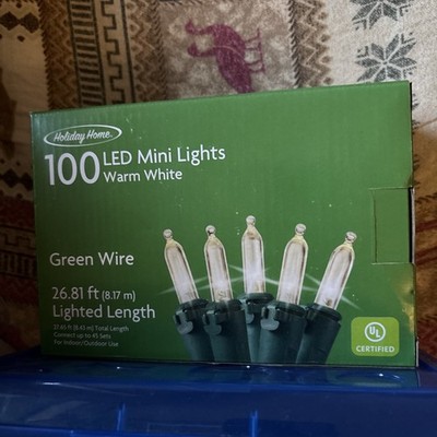 Holiday Home LED 100 Mini Lights Warm White - Green Wire Lighted Length 26.81 Ft