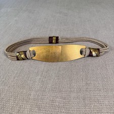 Vintage 70s Brass Rope Stretch Belt Lg Buckle S M Braided Brown Leather Boho 528