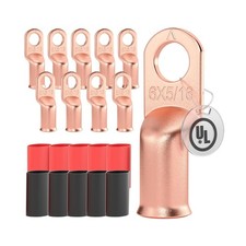 AIRIC 10 PCS UL Listed 6 AWG - 5/16" Battery Cable Lugs, Heat Shrink Ring Ter...