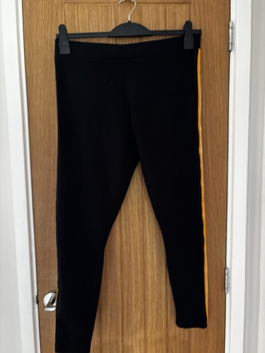 Black Leggings, Yellow/white Side Stripe.  Size 14.  Ex Con