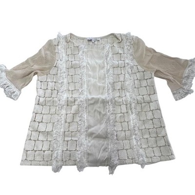 Alexis Blouse Womens Medium White Sheer Sleeve Embroidered Fringe Boho Indie