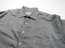 Vtg Yves Saint Laurent YSL Made in Italy Embroidered Logo Dress Shirt Gray Sz XL