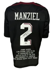 Texas A&M Johnny Manziel Autographed College Style Black Stat Jersey BAS Auth...