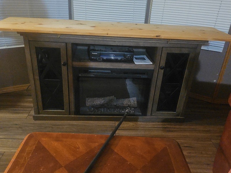 Brown Wood Electric Fireplace TV Stand Console w/ Glass Doors, Free Standing