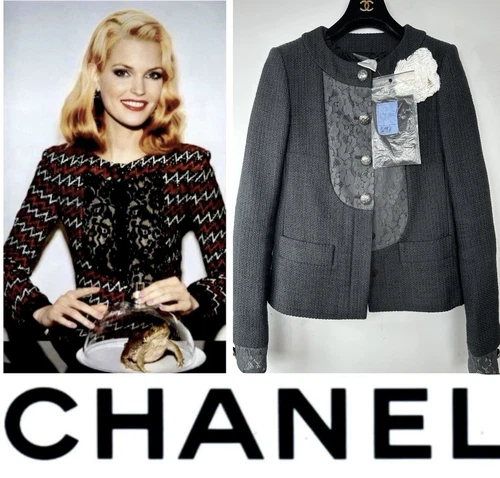 Giacca tweed pizzo nero Chanel 2015 2016 nuova etichetta 36 38 40 4 6 8 cappotto top S M