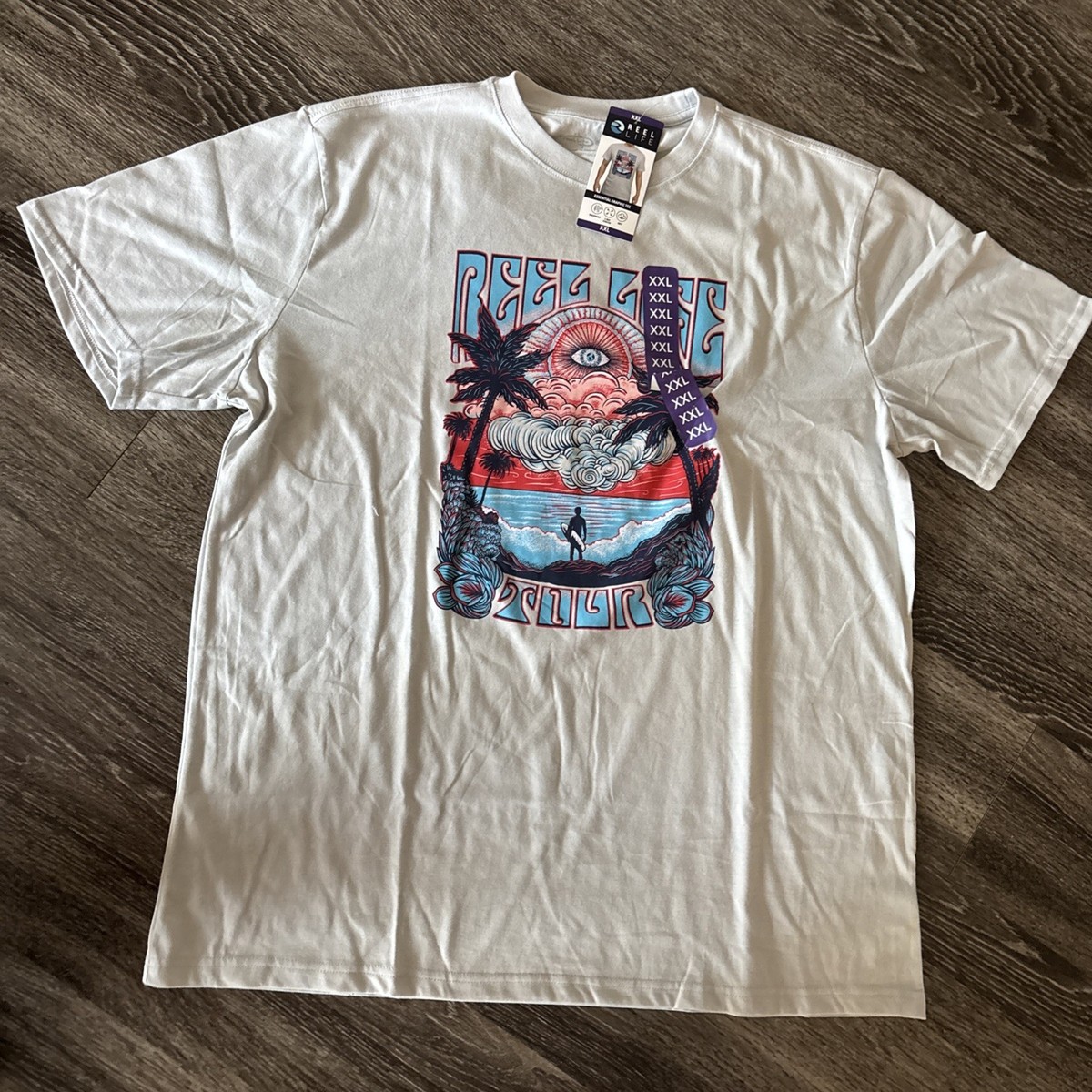 NWT Reel Life Big Waves & Sunny Daze T Shirt Graphic Tour Gray