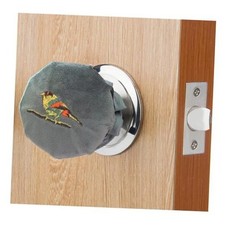 Door Knob Cover Grey with Bird Embroidered 2 PCS, Soft Velvet Wall Protector,