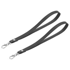 2Pcs Wristlet Strap PU Leather Wrist Lanyard Keychain Hand Strap Black