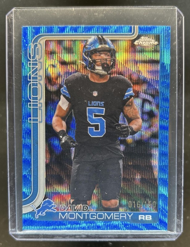 2025 Topps Chrome David Montgomery Blue Wave Refractor #/150 Lions