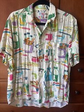 Vintage 90  s Jams World Hawaii Abstract Paint Art Rayon Button Up Shirt Medium