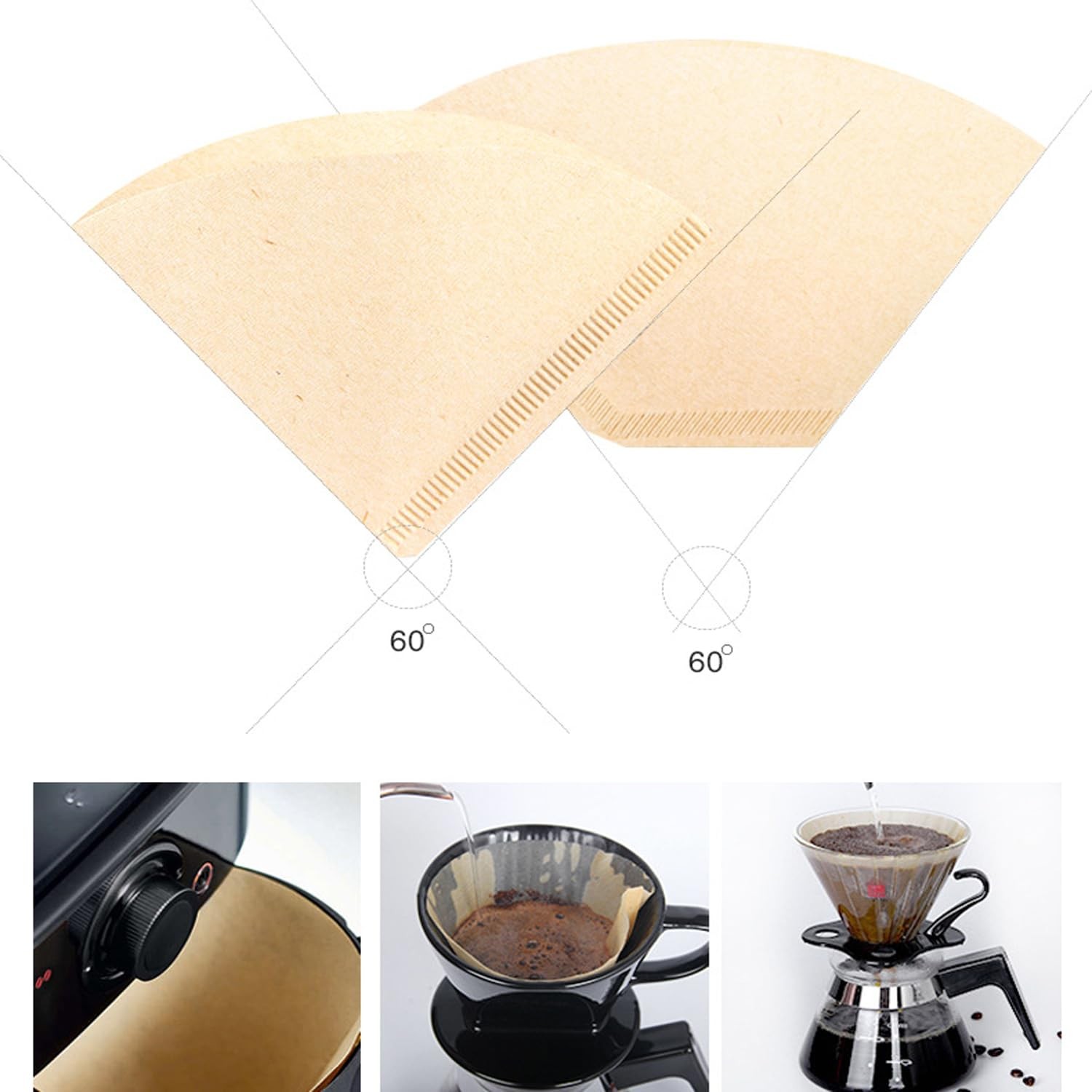 Cone Coffee , 200pcs Unbleached Brown , 2-6 Cup, with Hario V60 02, CHEMEX 3-...