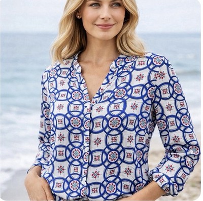 XXL Boho Tile Floral Print Cotton Blouse Liz Claiborne