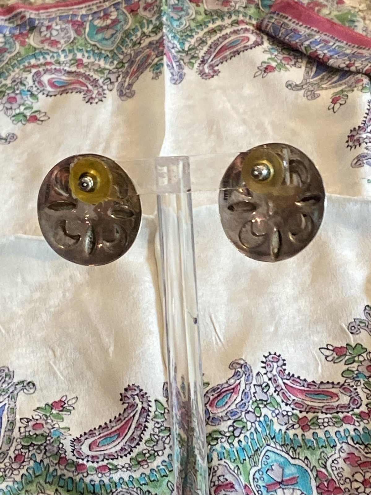 SIGNED STERLING CONCH BUTTON PIERCED EARRINGS PUF… - image 10