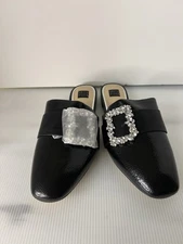 White House Black Market New Black Mule Rhinestone Buckles Size 9.5