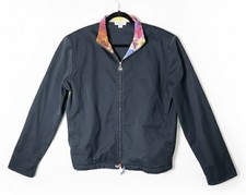 St. John Sport Jacket Zip Drawstring Black w Multi-color Abstract Made In USA XL