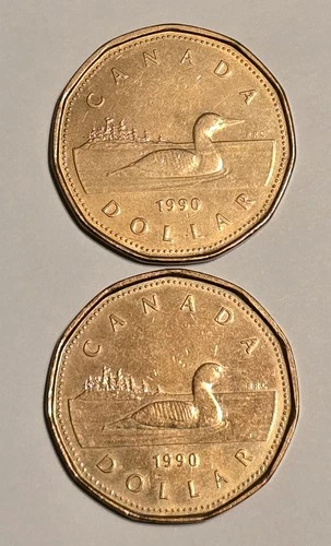1990 One Dollar Coin Canada “Loonie” Elizabeth II Canadian Coin lot of 2