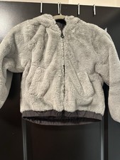 Zara Girls Faux Fur Hooded Coat Grey Size 7 Zip Closure
