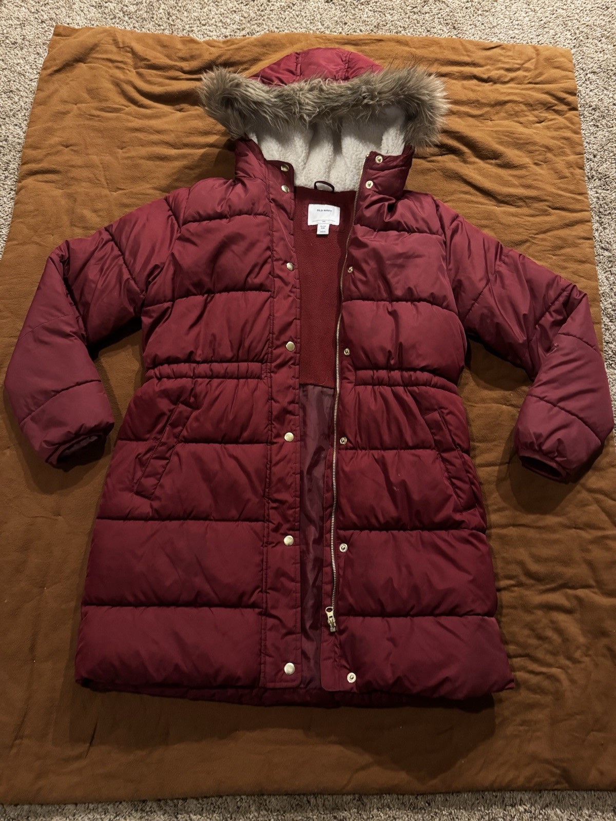 Michael Kors Big Girls Stadium Puffer Jacket With Removable Faux-Fur Hood sz 14