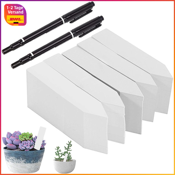 Pflanzschilder 500 StüCk 10X2 Cm Weiß Wetterfest Kunststoff Mit 2 Stiften Garten-image