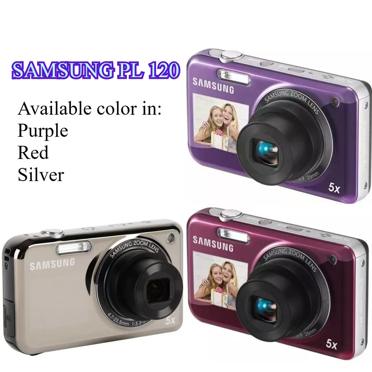 Samsung PL120 Dual Screen Digital Camera 14MP 5x Optical Zoom Red/ Purple