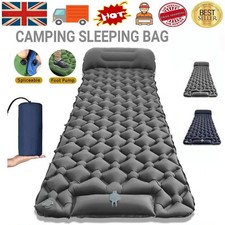 UK Inflatable Mat Camping Sleeping Self Inflating Mattress Bed Air Pillow Hiking