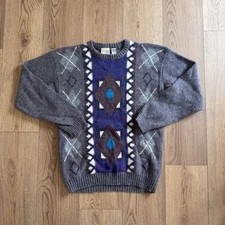 Vintage Sostanza Argyle Wool Multicolor Medium Mens Sweater 80s Shetland 100%