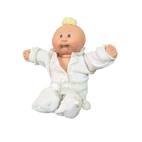 Vintage Cabbage Patch Kids Baby Doll Blonde Yarn Hair White Sleeper 15 Inch