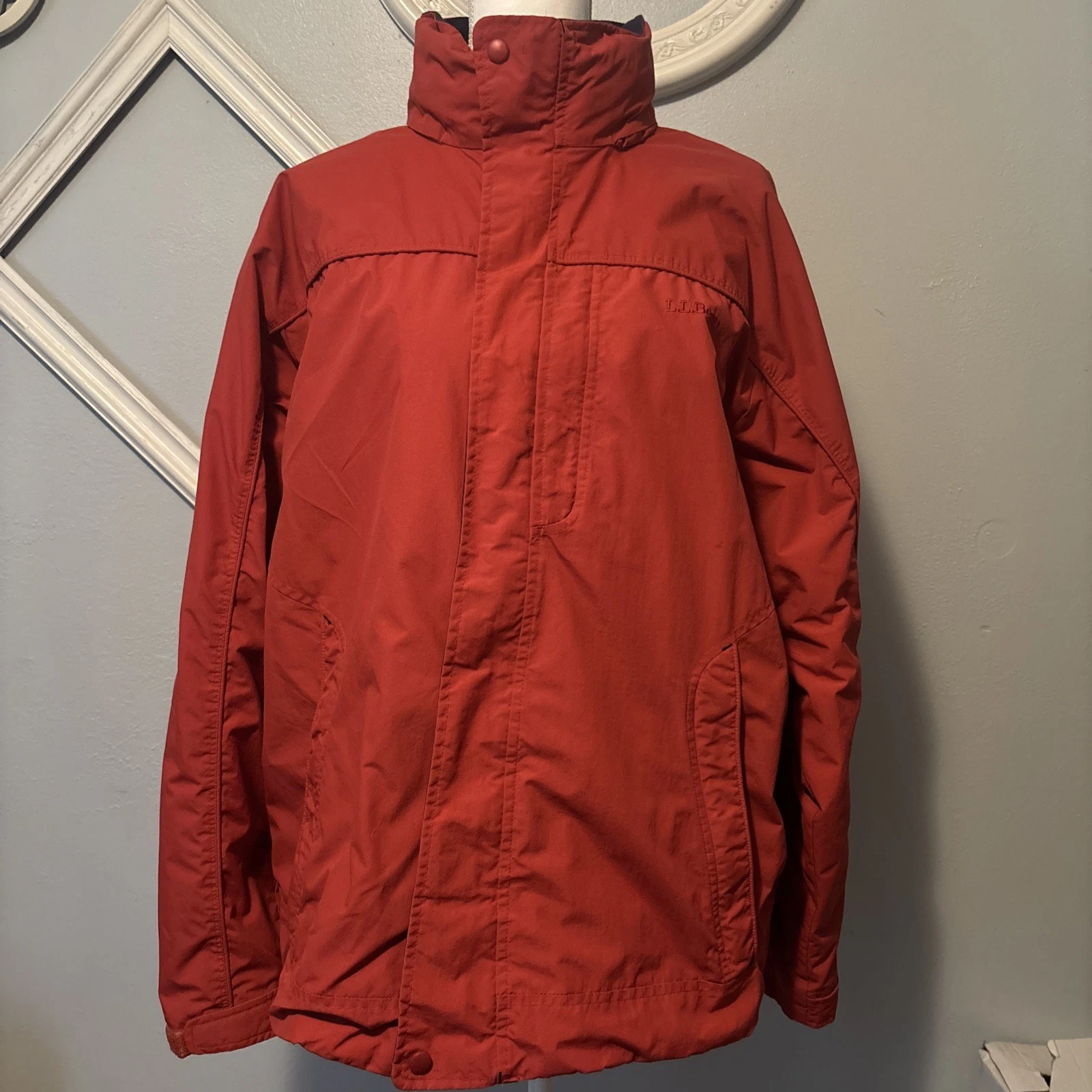 LL Bean 3-in-1 Jacket Mens L Red Burgundy Fleece Lined Full Zip Hooded 265276