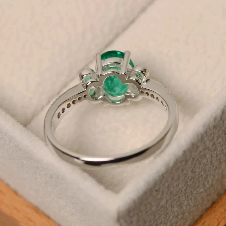 Engagement Ring 14K White Gold Plated 2Ct Oval Cut Lab Created Emerald - Image 2 of 4