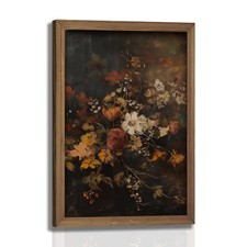 Framed Vintage Moody Floral WallArt Fall Wildflower Canvas Painting,Dark Bota...